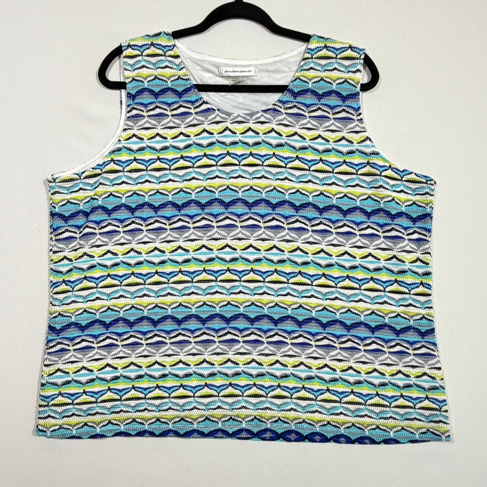 Allison Daley Womens XL Blue Chevron Textured Knit Tank Top Y2K Boho Indie